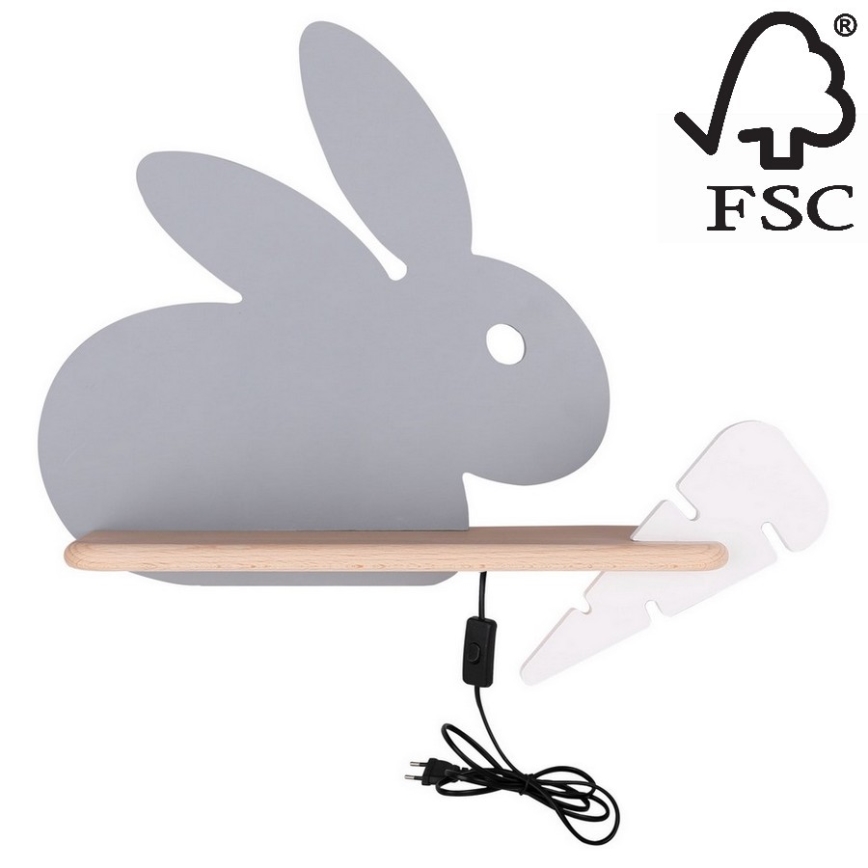 Светодиодный детский настенный светильник с полкой RABBIT LED/4W/230V серый/белый/дерево
