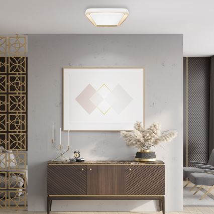 Светодиодный регулируемый потолочный светильник QUADRO LED/38W/230V 3000-6000K белый/золотой + пульт дистанционного управления