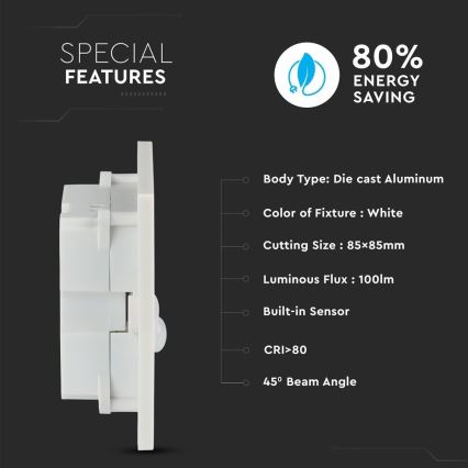 Светодиодный лестничный светильник с датчиком движения LED/3W/230V 4000K белый