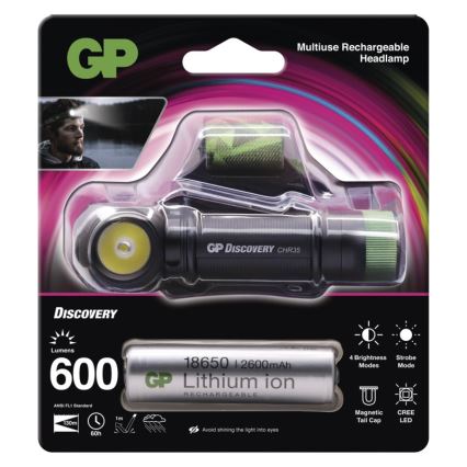 Светодиодный налобный фонарь GP DISCOVERY CHR35 LED/3,7V/2600mAh