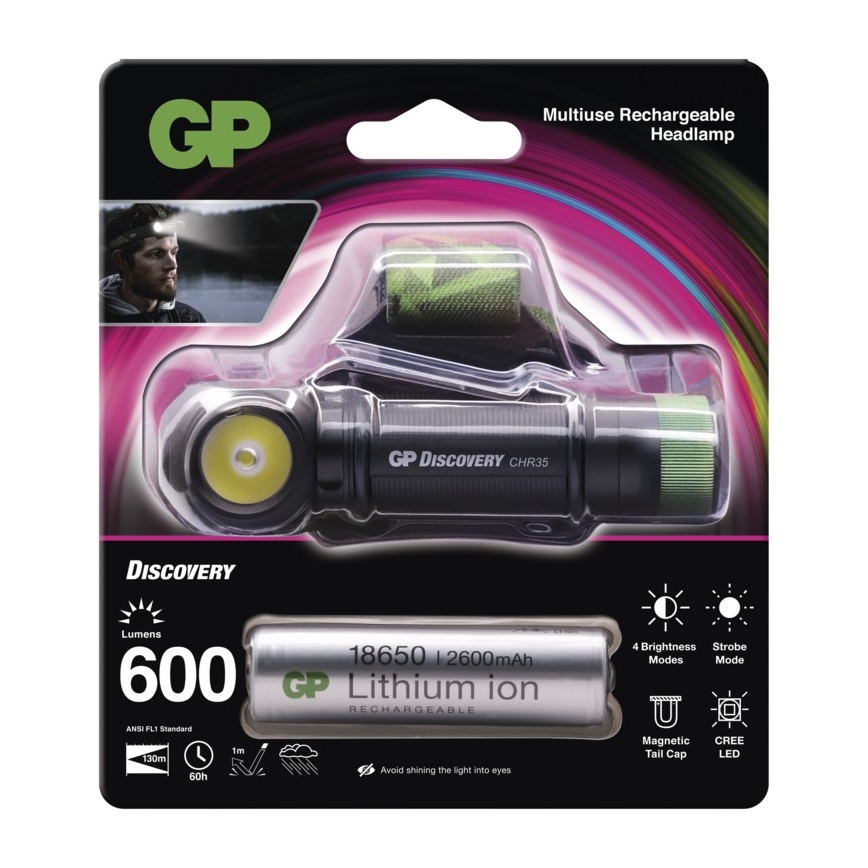 Светодиодный налобный фонарь GP DISCOVERY CHR35 LED/3,7V/2600mAh