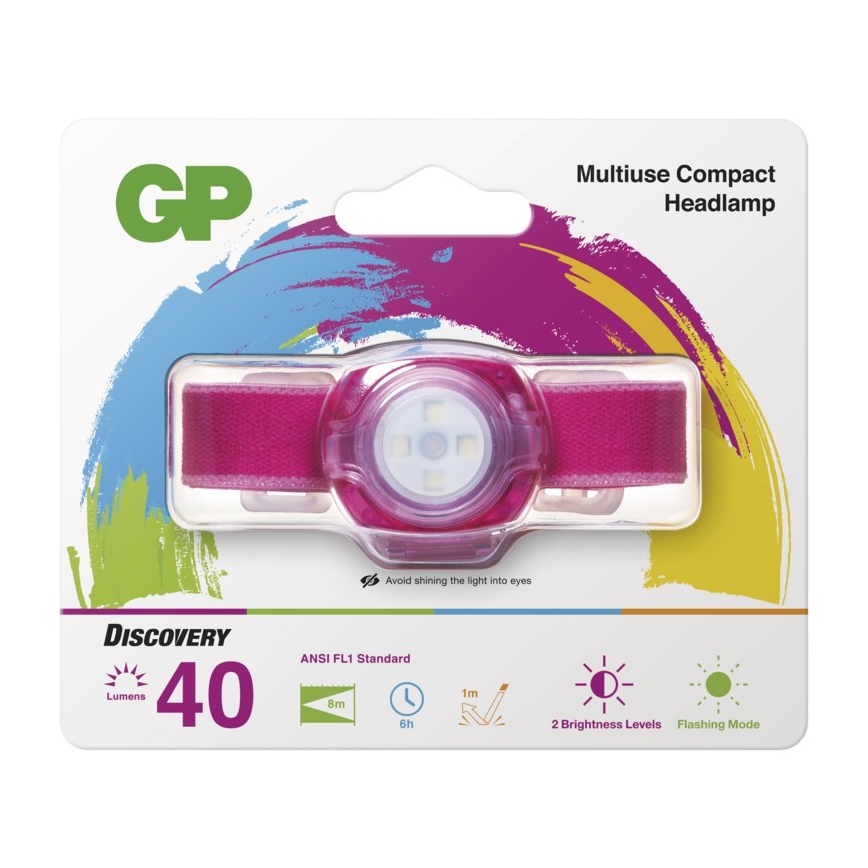 Светодиодный налобный фонарь GP EVERYBODY 4xLED/2xCR2025 розовый