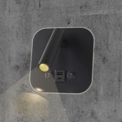 Светодиодный настенный спот с USB-портом LED/8W/230V 3000K чёрный