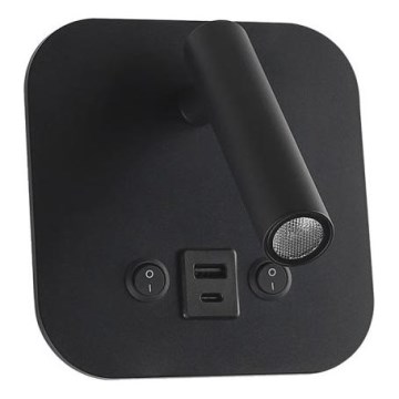 Светодиодный настенный спот с USB-портом LED/8W/230V 3000K чёрный