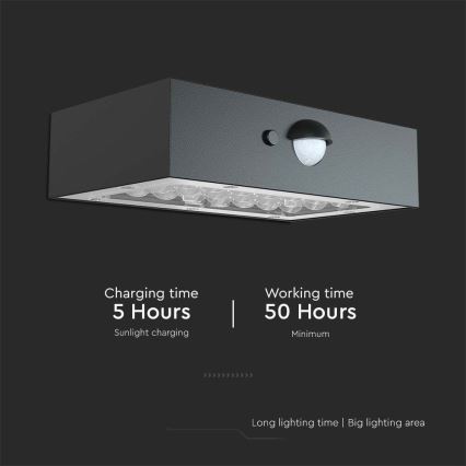 Светодиодный настенный светильник на солнечной батарее с датчиком LED/3W/3,7V 3000K/4000K IP65 1200 mAh черный