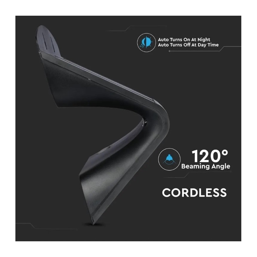 Светодиодный настенный светильник на солнечной батарее с датчиком LED/7W/3,7V 4000K IP65 черный