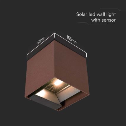 Светодиодный настенный светильник на солнечной батарее с датчиком LED/9W/3,7V IP65 3000K коричневый
