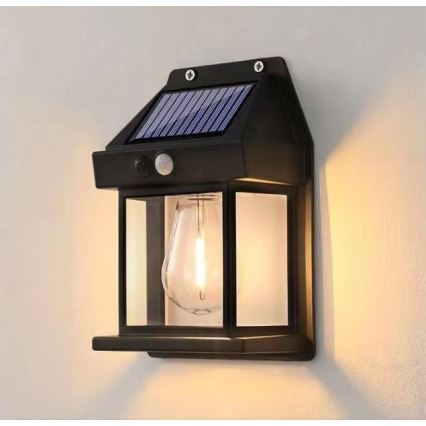 Светодиодный настенный светильник на солнечной батарее с датчиком LANTER LED/1W/3,7V 1200 mAh IP44 черный