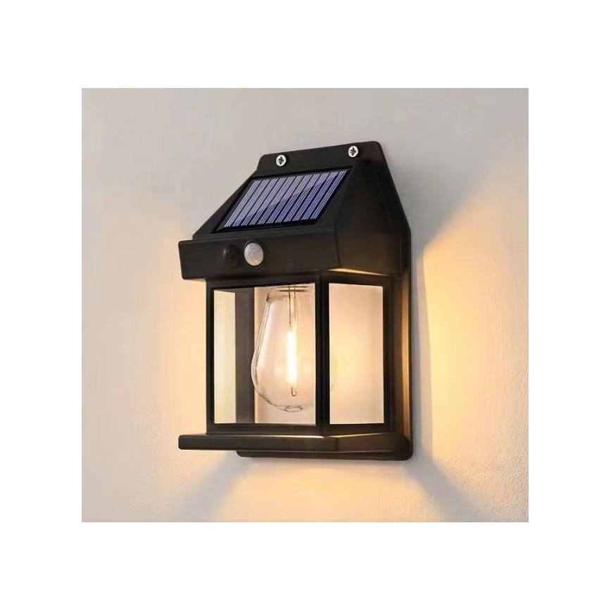 Светодиодный настенный светильник на солнечной батарее с датчиком LANTER LED/1W/3,7V 1200 mAh IP44 черный