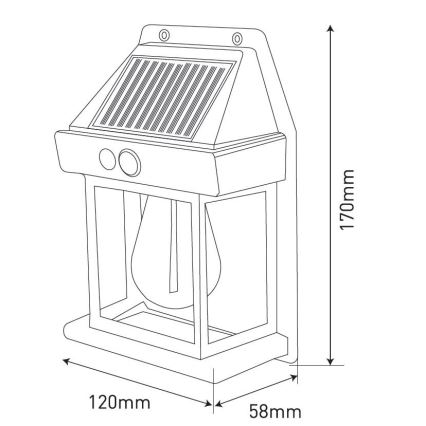 Светодиодный настенный светильник на солнечной батарее с датчиком LANTER LED/1W/3,7V 1200 mAh IP44 черный