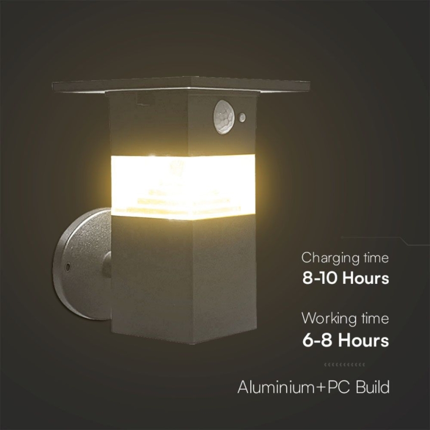 Светодиодный настенный светильник на солнечной батарее с датчиком LED/2,5W/3,7V IP54 3000K
