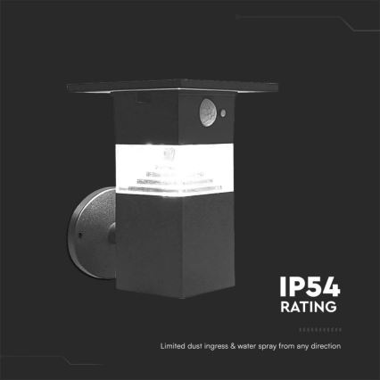 Светодиодный настенный светильник на солнечной батарее с датчиком LED/2,5W/3,7V IP54 3000K