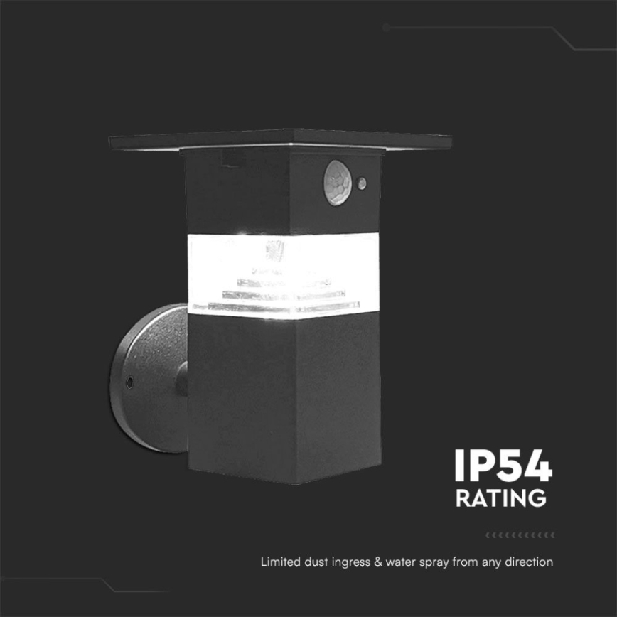 Светодиодный настенный светильник на солнечной батарее с датчиком LED/2,5W/3,7V IP54 3000K
