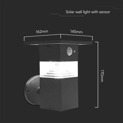Светодиодный настенный светильник на солнечной батарее с датчиком LED/2,5W/3,7V IP54 3000K