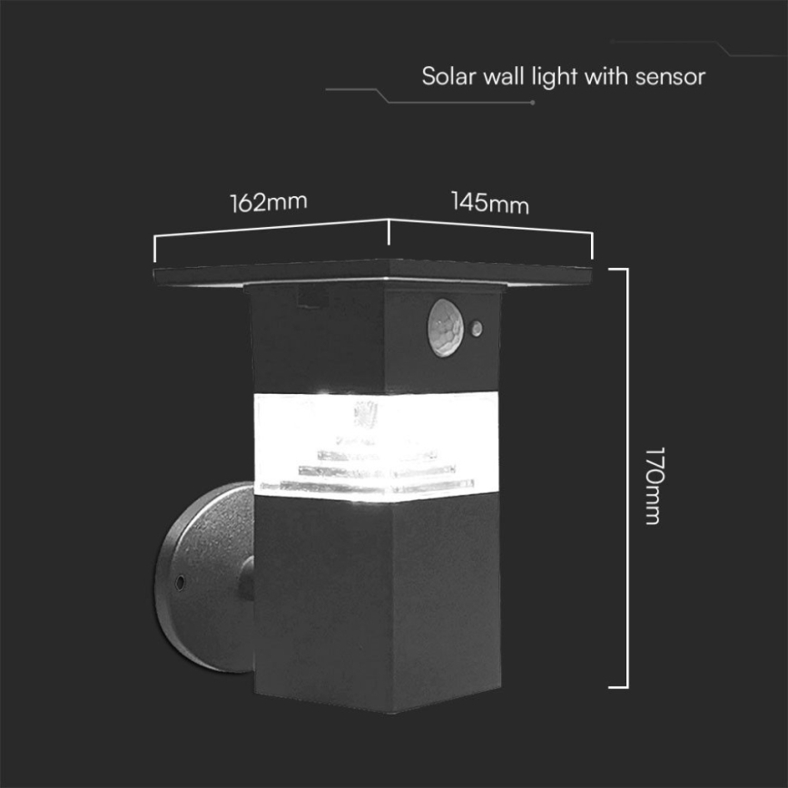 Светодиодный настенный светильник на солнечной батарее с датчиком LED/2,5W/3,7V IP54 3000K