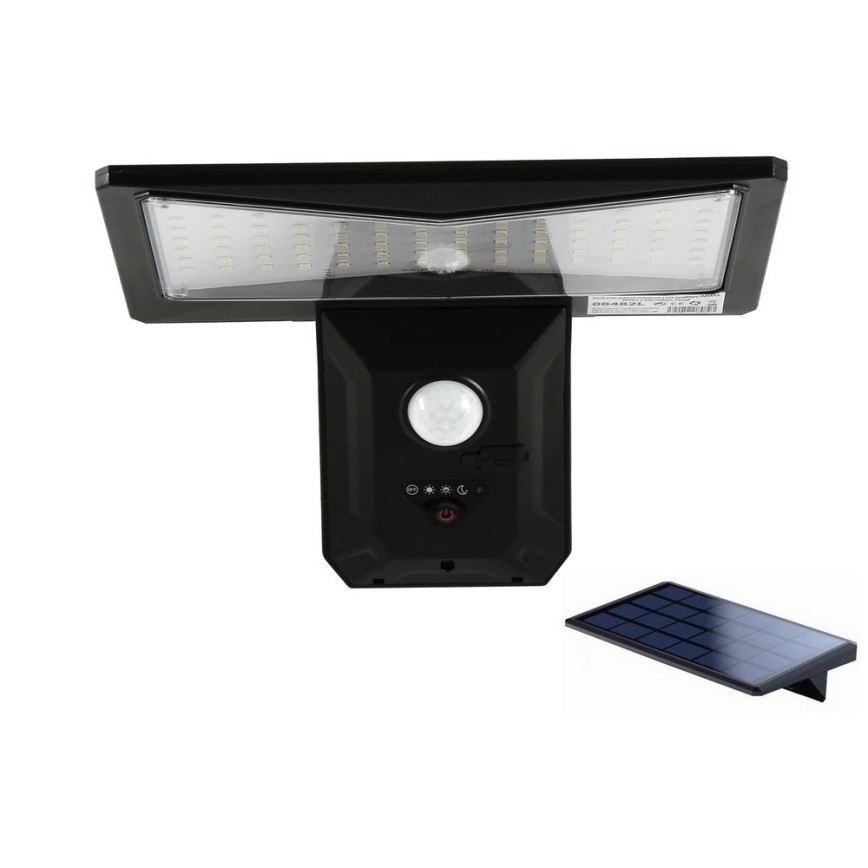 Светодиодный настенный светильник на солнечной батарее с датчиком LED/2,6W/5,5V IP65 1800 mAh черный