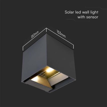 Светодиодный настенный светильник на солнечной батарее с датчиком LED/3W/3,7V IP65 4000K 2600 mAh черный