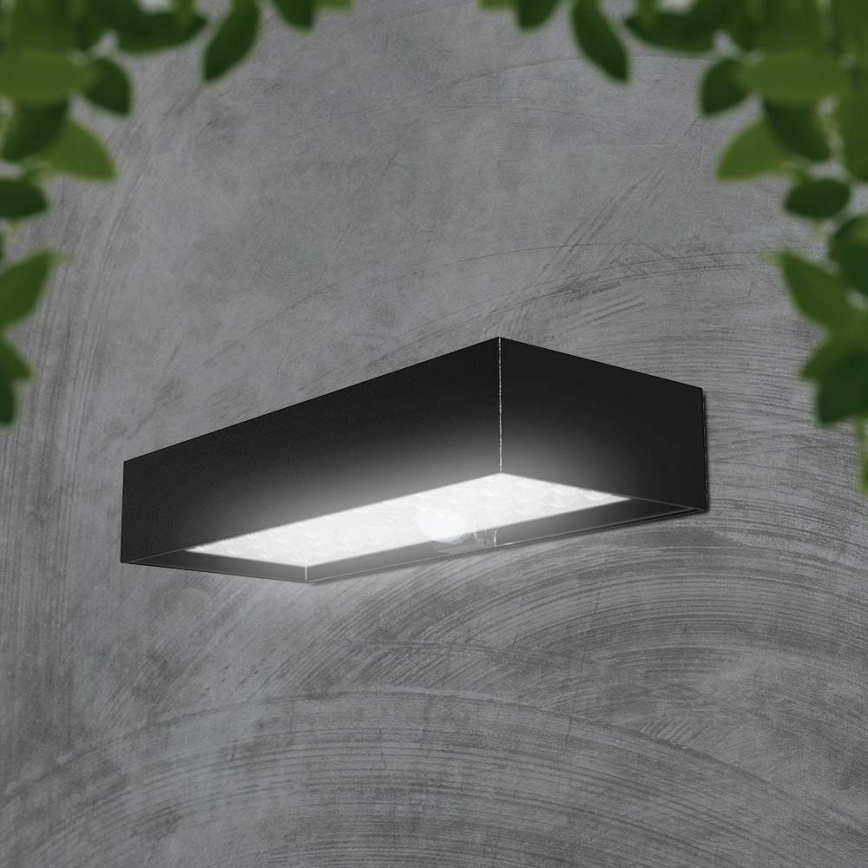 Светодиодный настенный светильник на солнечной батарее с датчиком LED/6W/3,7V IP65 4000K черный