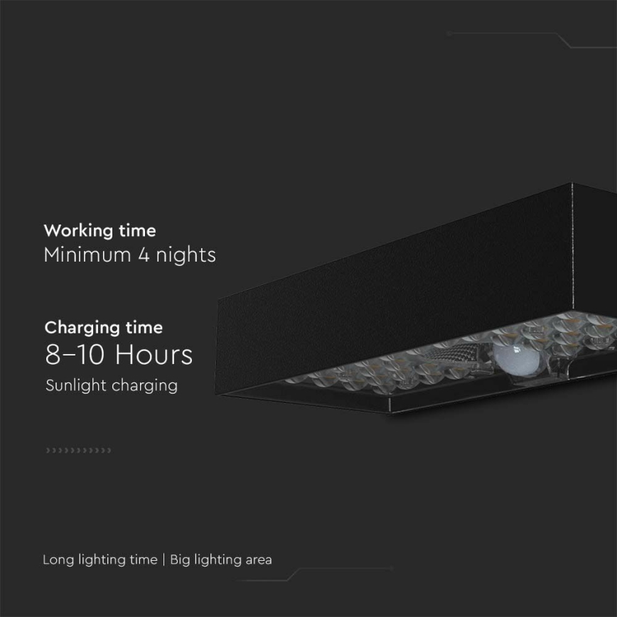 Светодиодный настенный светильник на солнечной батарее с датчиком LED/6W/3,7V IP65 4000K черный