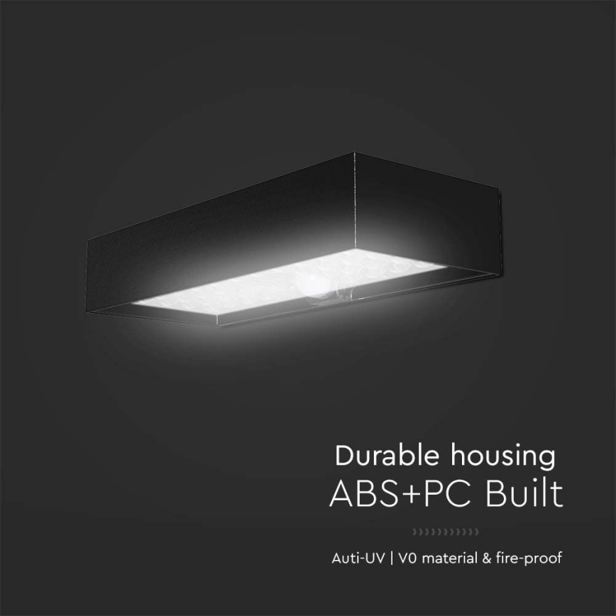 Светодиодный настенный светильник на солнечной батарее с датчиком LED/6W/3,7V IP65 4000K черный