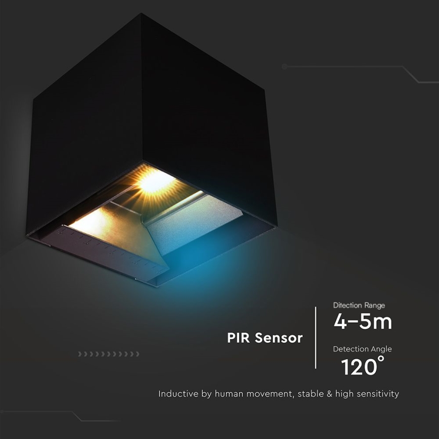 Светодиодный настенный светильник на солнечной батарее с датчиком LED/9W/3,7V 3000/4000/5000K 2600 mAh IP65 черный