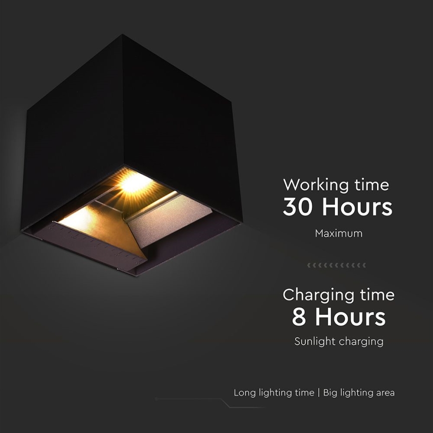 Светодиодный настенный светильник на солнечной батарее с датчиком LED/9W/3,7V 3000/4000/5000K 2600 mAh IP65 черный
