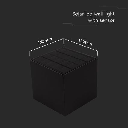 Светодиодный настенный светильник на солнечной батарее с датчиком LED/9W/3,7V 3000/4000/5000K 2600 mAh IP65 черный