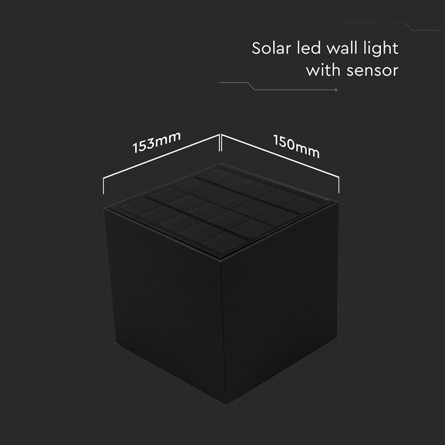 Светодиодный настенный светильник на солнечной батарее с датчиком LED/9W/3,7V 3000/4000/5000K 2600 mAh IP65 черный