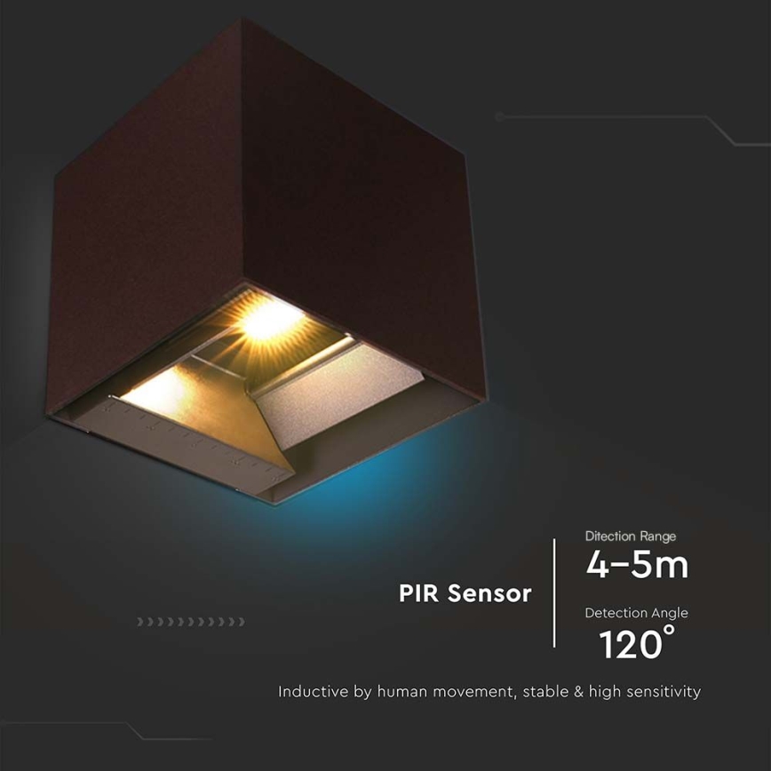 Светодиодный настенный светильник на солнечной батарее с датчиком LED/9W/3,7V 3000/4000/5000K 2600 mAh IP65 коричневый
