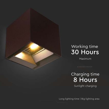 Светодиодный настенный светильник на солнечной батарее с датчиком LED/9W/3,7V 3000/4000/5000K 2600 mAh IP65 коричневый