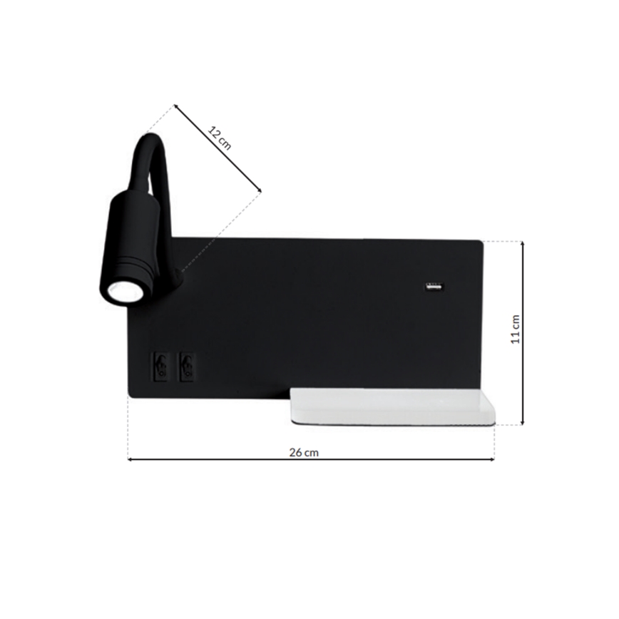 Светодиодный настенный светильник SHELF 1xLED/4W+1xLED/5W+1xLED/2W/230V черный