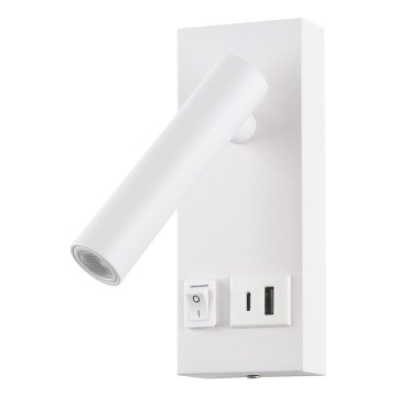Светодиодный настенный точечный светильник с USB LED/2W/230V белый