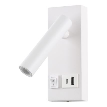 Светодиодный настенный точечный светильник с USB LED/2W/230V белый