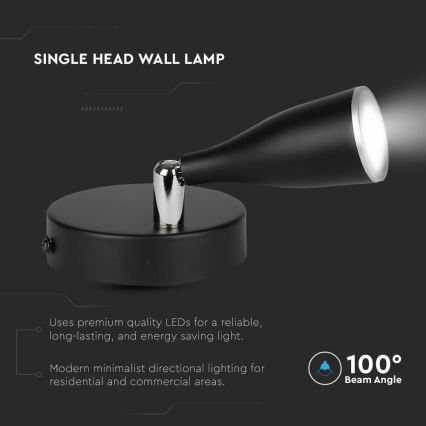 Светодиодный настенный точечный светильник с выключателем LED/4,5W/230V 4000K черный