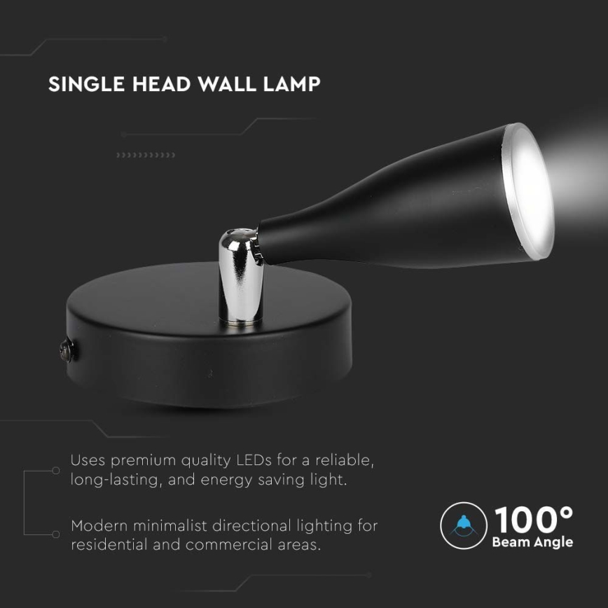 Светодиодный настенный точечный светильник с выключателем LED/4,5W/230V 4000K черный