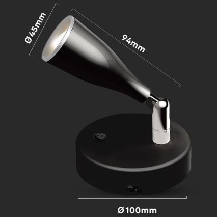Светодиодный настенный точечный светильник с выключателем LED/4,5W/230V 4000K черный