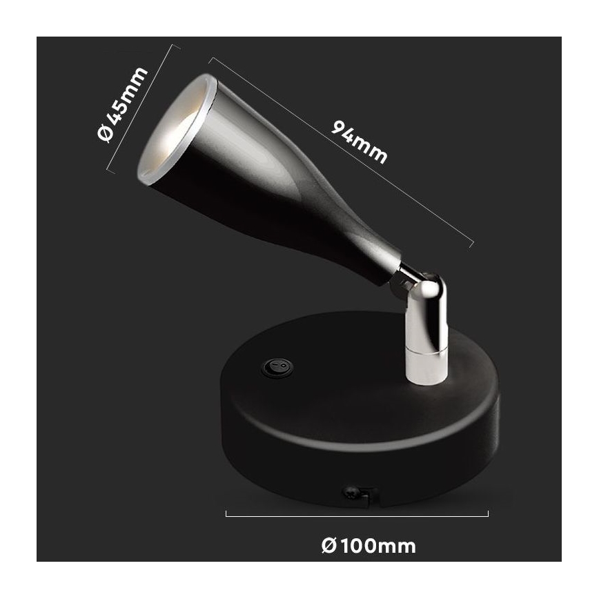 Светодиодный настенный точечный светильник с выключателем LED/4,5W/230V 4000K черный
