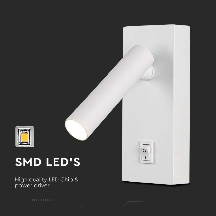 Светодиодный настенный точечный светильник с выключателем LED/2W/230V 3000K белый