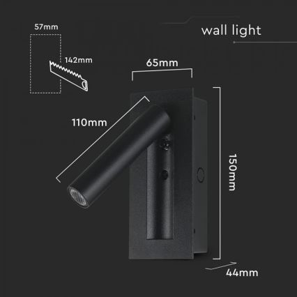 Светодиодный настенный точечный светильник LED/2W/230V 3000K черный