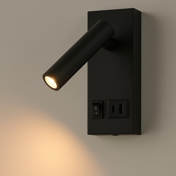 Светодиодный настенный точечный светильник с USB LED/2W/230V черный