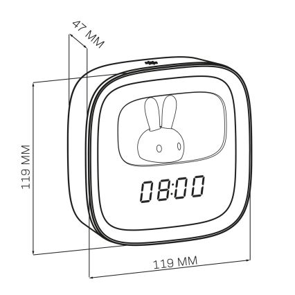 Светодиодный ночник с регулированием яркости и будильником BUNNY LED/1,2W/5V 3000K