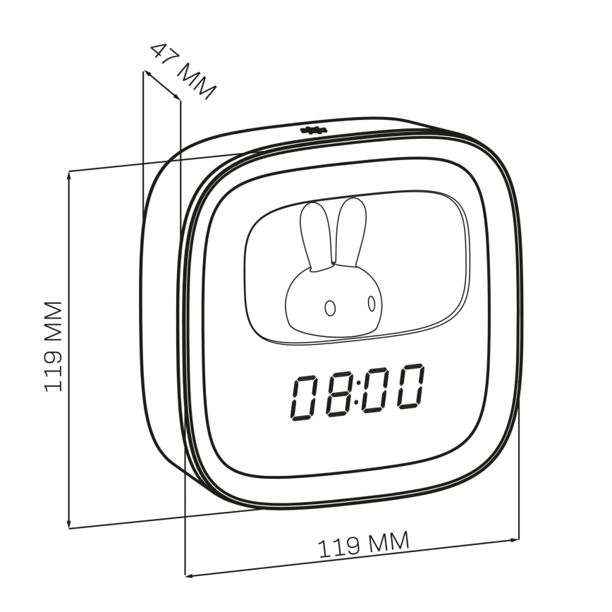 Светодиодный ночник с регулированием яркости и будильником BUNNY LED/1,2W/5V 3000K