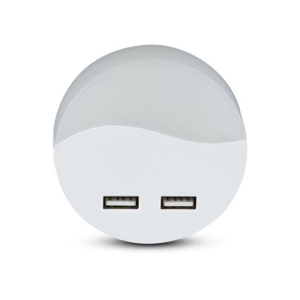 Светодиодный ночник в розетку с датчиком освещенности 2xUSB LED/0,45W/230V 3000K