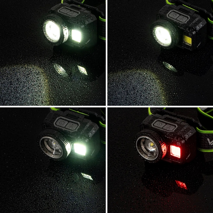Диммируемый перезаряжаемый налобный фонарь с LED, датчиком и красным режимом LED/6W/5V/3xAAA IP66 500 лм 1200 мА·ч