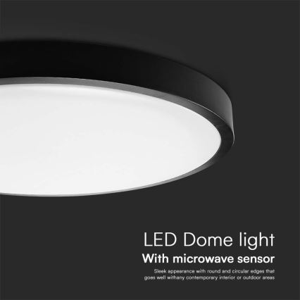 Светодиодный потолочный светильник для ванной комнаты с датчиком LED/18W/230V 4000K IP44 диаметр 29,5 см черный + дистанционное управление