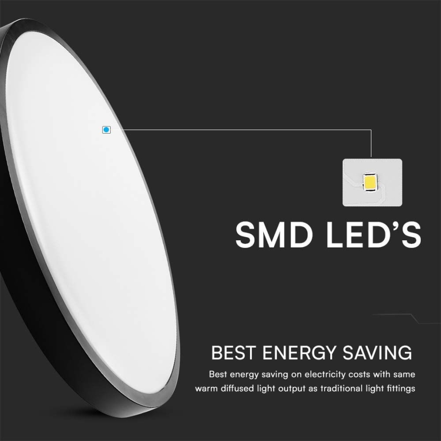 Светодиодный потолочный светильник для ванной комнаты с датчиком LED/18W/230V 4000K IP44 диаметр 29,5 см черный + дистанционное управление