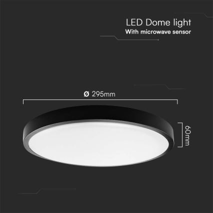 Светодиодный потолочный светильник для ванной комнаты с датчиком LED/18W/230V 4000K IP44 диаметр 29,5 см черный + дистанционное управление
