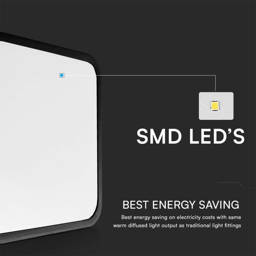 Светодиодный потолочный светильник для ванной комнаты с датчиком LED/18W/230V 4000K IP44 29,5x29,5 см черный + дистанционное управление