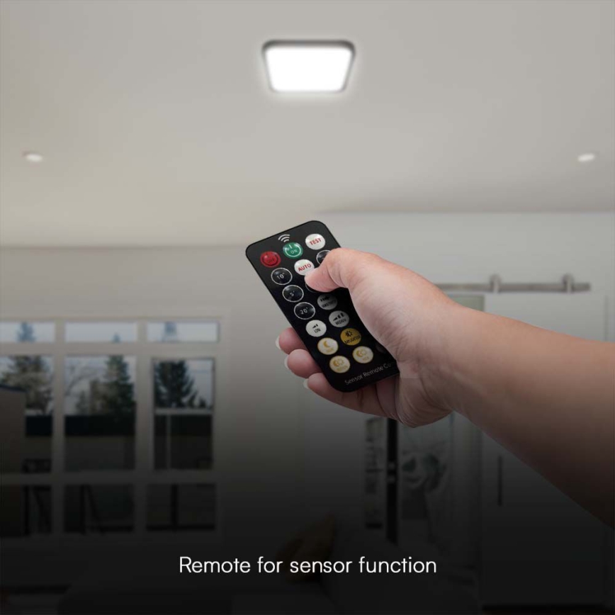 Светодиодный потолочный светильник для ванной комнаты с датчиком LED/18W/230V 4000K IP44 29,5x29,5 см черный + дистанционное управление