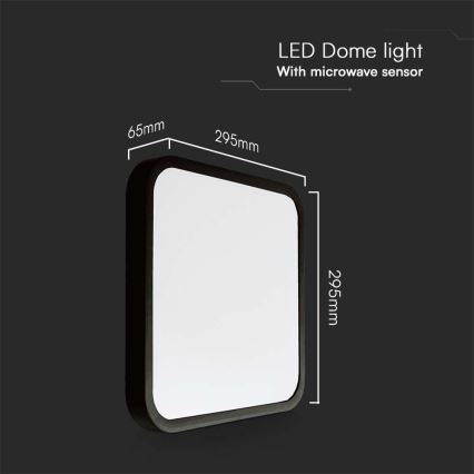Светодиодный потолочный светильник для ванной комнаты с датчиком LED/18W/230V 4000K IP44 29,5x29,5 см черный + дистанционное управление